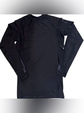 Volcom Youth Large UPF 50 Rash Guard Surf Shirt Black Long Sleeve Swim Top